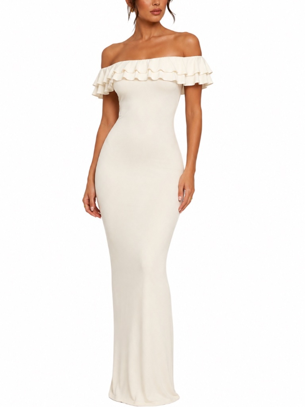 Boohoo Tall Off Shoulder Ruffle Maxi Dress